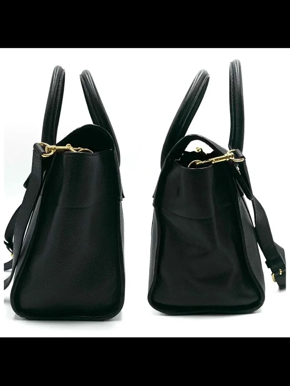 Mulberry Black Leather Top-Handle Satchel with Gold Turn-Lock